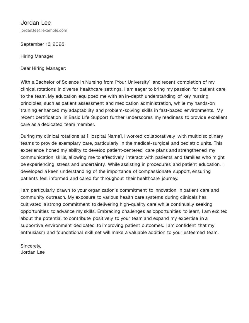 Entry-Level Registered Nurse Cover Letter Example