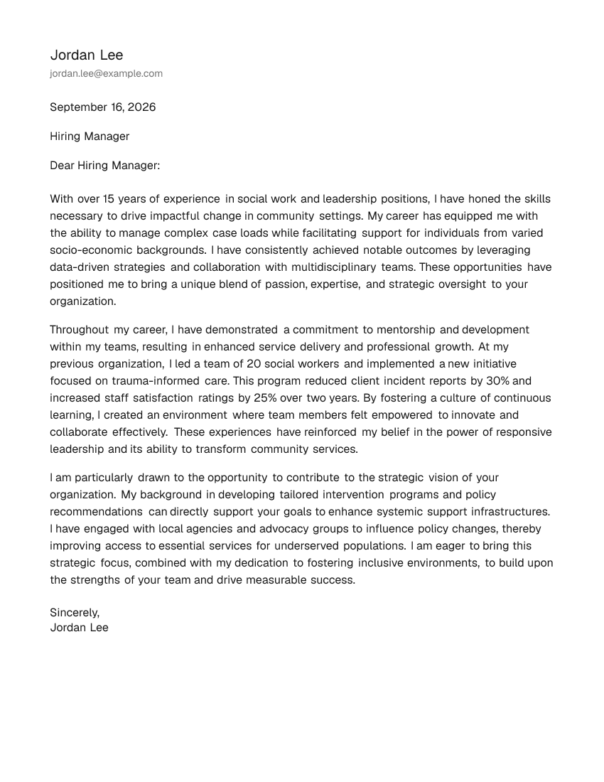 Senior-Level Social Worker Cover Letter Example